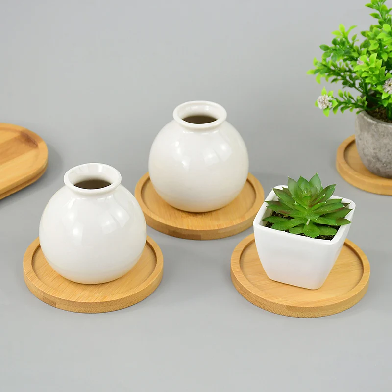 Bamboo Tray Wooden Saucer Flower Pot Tray Cup Pad Coaster Plate for Kitchen Decorative Creative Food Coaster Coffee Cup Mat