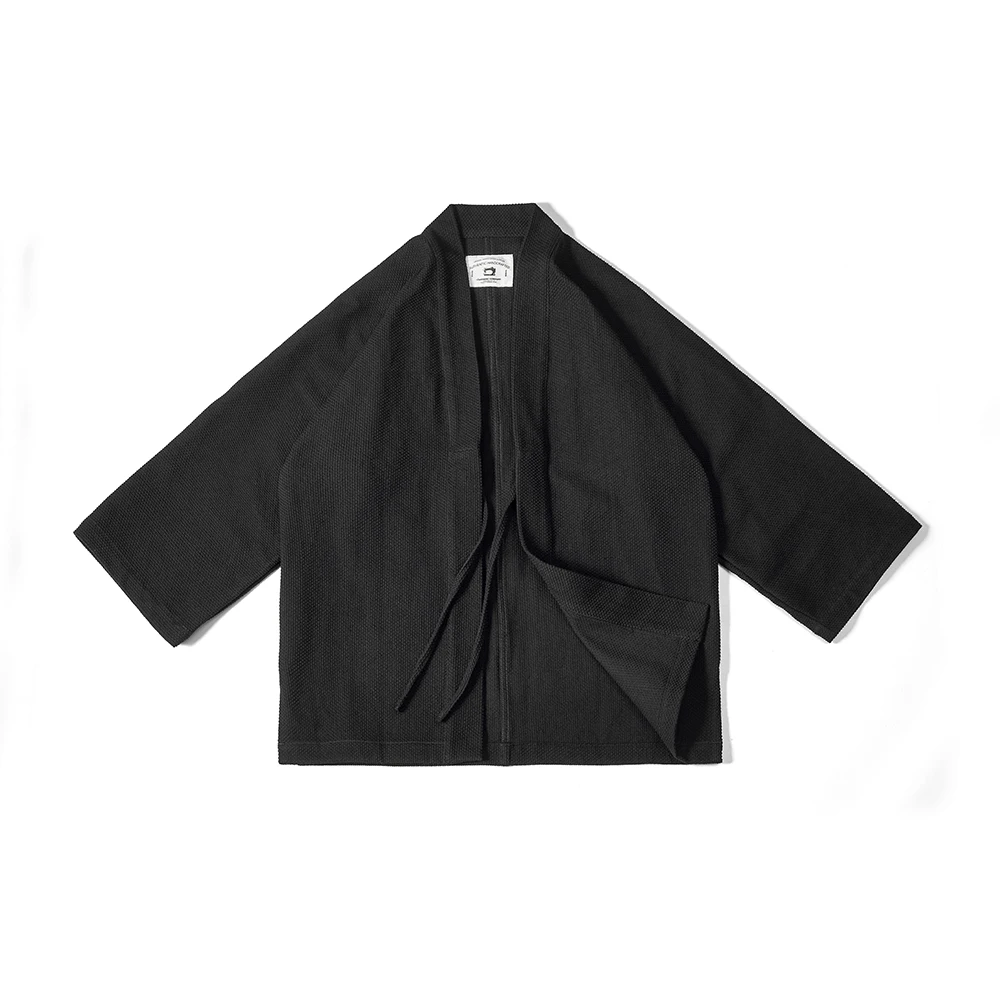 Vintage Japanese Kendo Indigo Dye Jacket 600g Heavy Men\'S Black Solid Color Coat Sashiko Fabric Robe Plant-Dyed Ink-Dyed Kimono