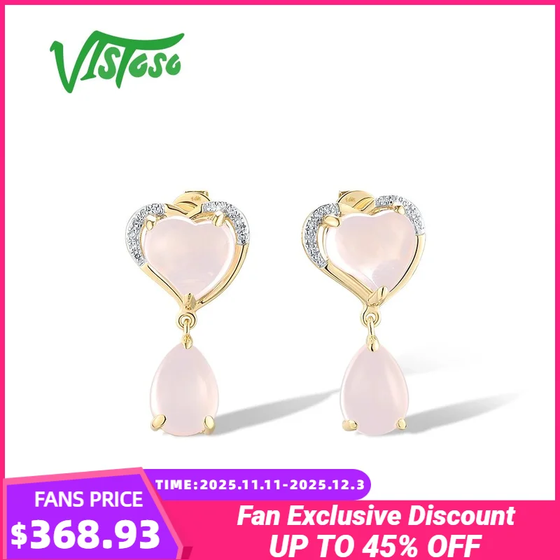 

Женские серьги VISTOSO из желтого золота 14 карат 585, сверкающие бриллианты, розовый кварц, романтическое милое сердце, подарки на день рождения, ювелирные украшения