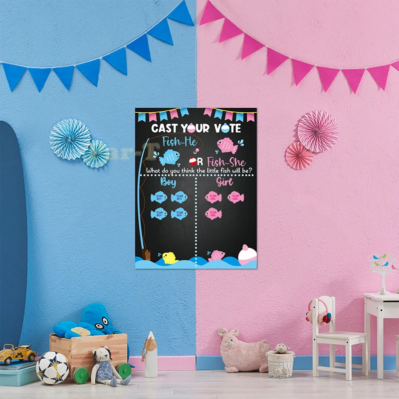 Gone Fishing-póster de exhibición de género para niños, juego de fiesta, adivinación de género infantil, juguete de gato para interior, decoración de Baby Shower, juegos interactivos con invitados