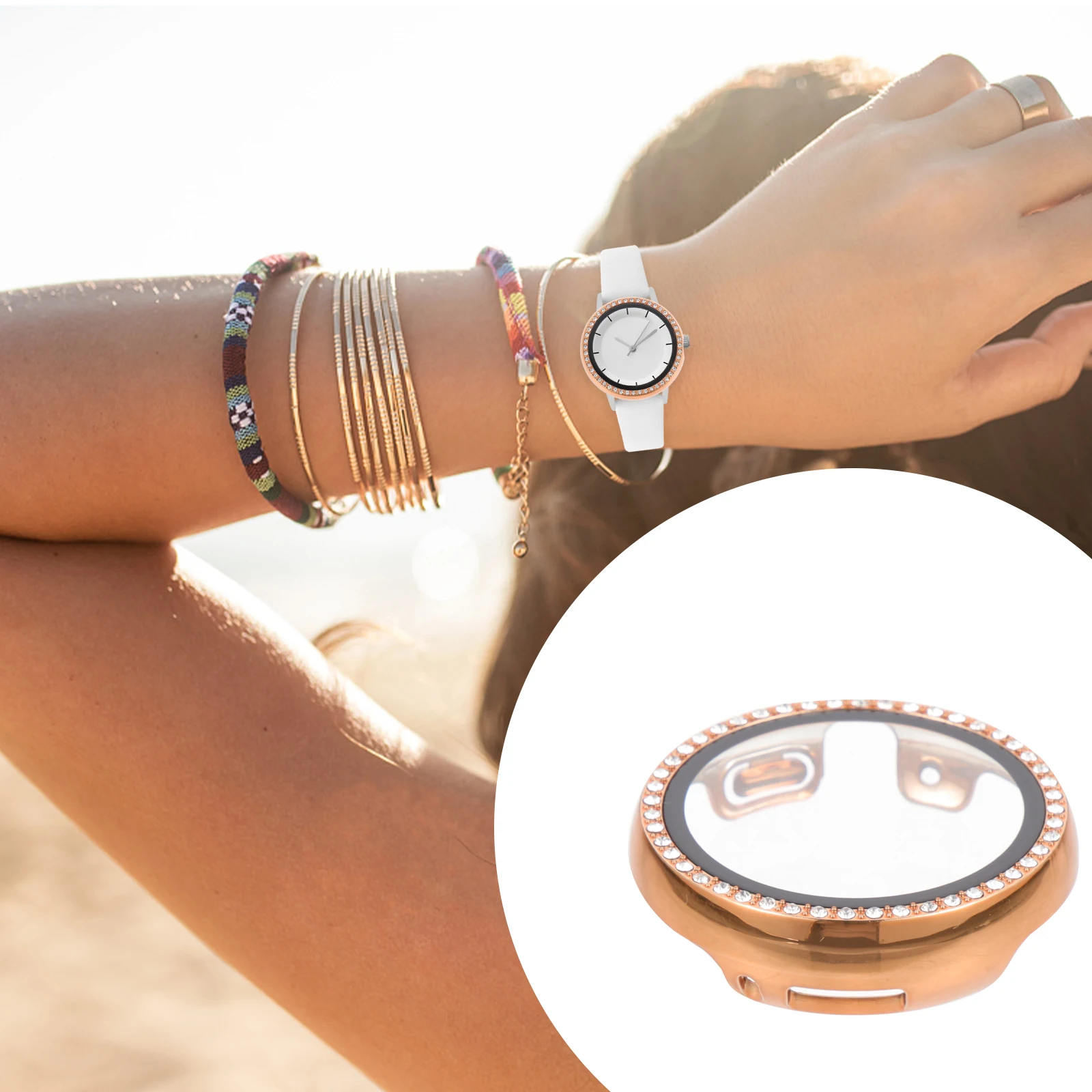 Protetor de tela de strass Smartwatch à prova de arranhões compatível com Google Pixel Watch Shell Protector