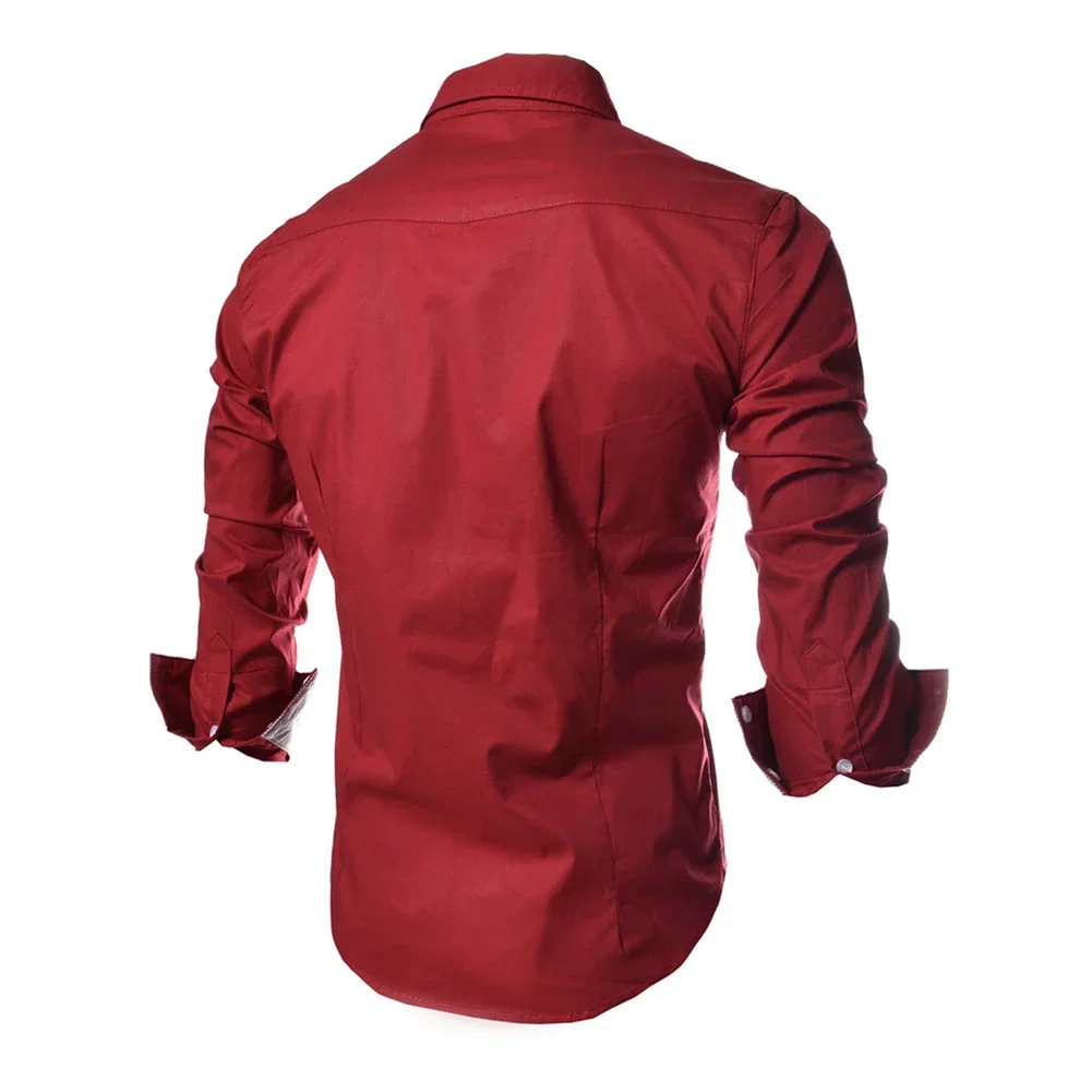 Men Dress Shirt Casual Color Block Slim Long Sleeve Button Down Business Formal Shirt Breathable Comfy Tops Tee Shirt Homme