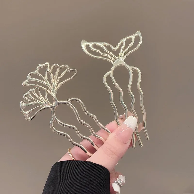 1pc Artistic Hair Forks Ginkgo Leaf Mermaid Tail Designs Unique Statement Hairpins Boho Vintage Everyday Chic Hairstyles Fashion image 2