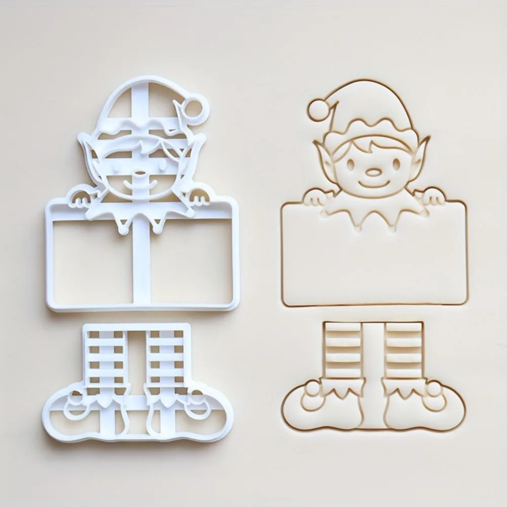 2-teiliges Weihnachtselfen-Keksausstecher-Set mit Anpassbarer Namensplakette für Weihnachts- und Karnevalspartys, Backen und Fondant-Basteln