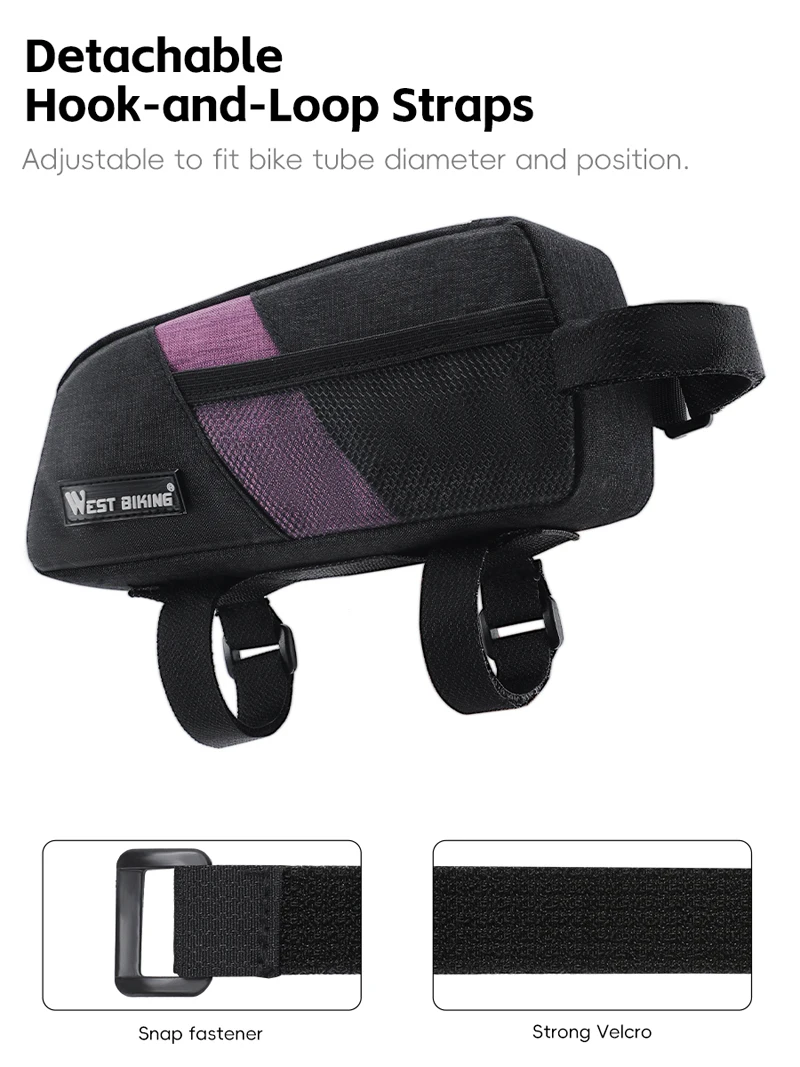 WEST BIKING Fahrrad-Oberrohrtasche 0,9L Tragbare Verschleißfeste Fahrradrahmentasche 3-Punkt-Gurt Stabile Fahrradtasche Fahrradzubehör – Detail 9