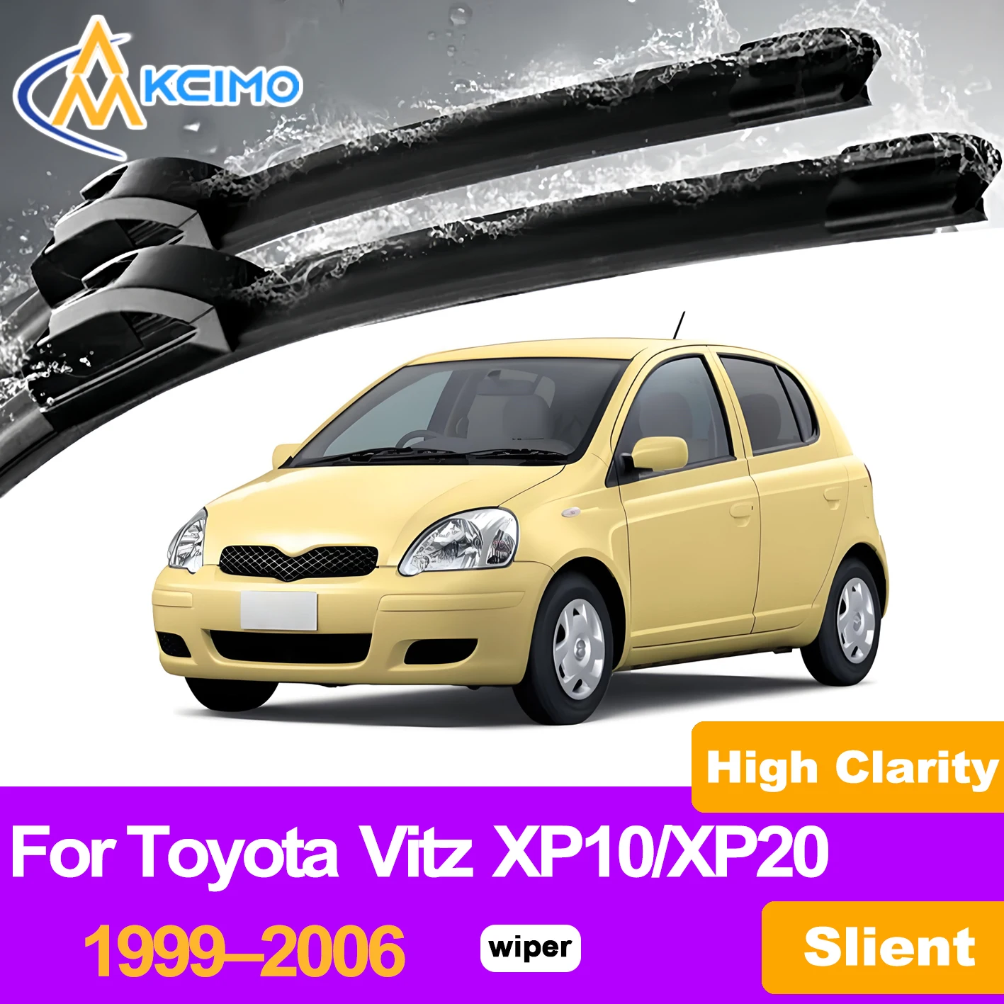 

KCIMO 2PCS Front Windshield Wiper Blades For Toyota Vitz XP10/XP20 1999–2006, All Weather Natural Rubber No Streak Quiet Wiping