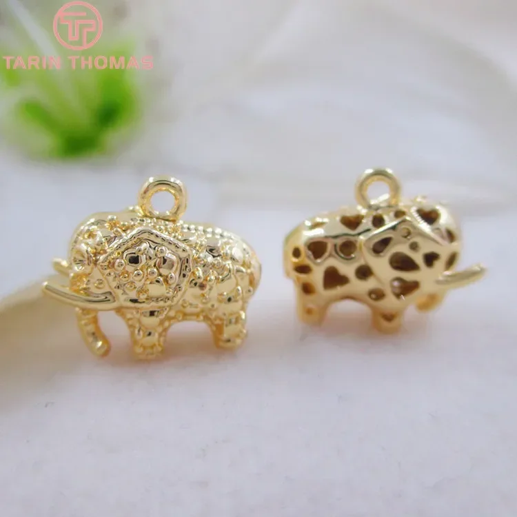 (1782)4PCS 13x12MM 24K Gold Color Plated Elephant Necklace Pendants Charms for DIY Jewelry Making Finding Accessories