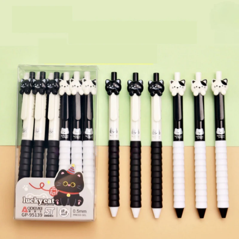 36pcs/lot Kawaii Cat Press Gel Pen Cute 0.5mm Black Ink Signature Pens Office School Supplies