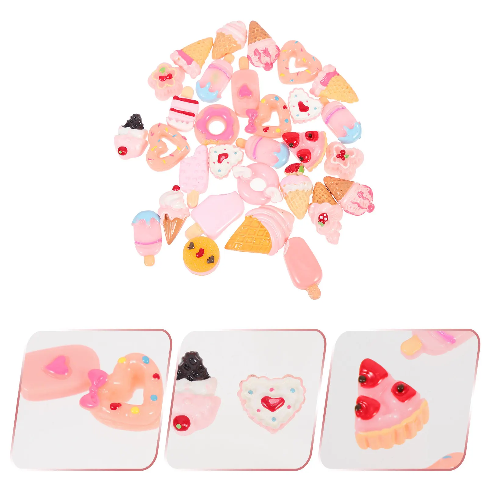 30Pcs Resin Miniature Food Charms DIY Phone Case Decor Lightweight Compact Design Lifelike Detail Craft Ornament Phone Cover