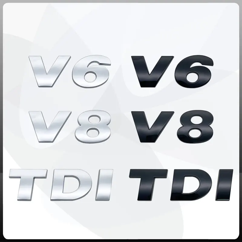 Car Styling ABS Chrome Silver/Black Sticker V6 V8 Displacement Badge TDI Font Car Tail Decal For VW Touareg Car Accessories