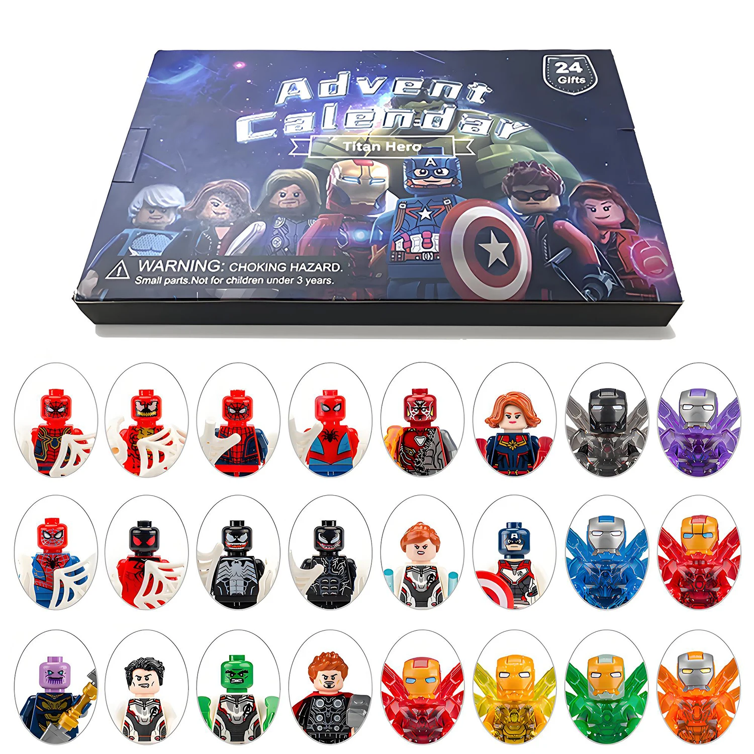 

24 Pcs/Set Disney Advent Calendar For Kids Anime Figure Spiderman Iron Man The Avengers Building Blocks Toys Boys Christmas Gift