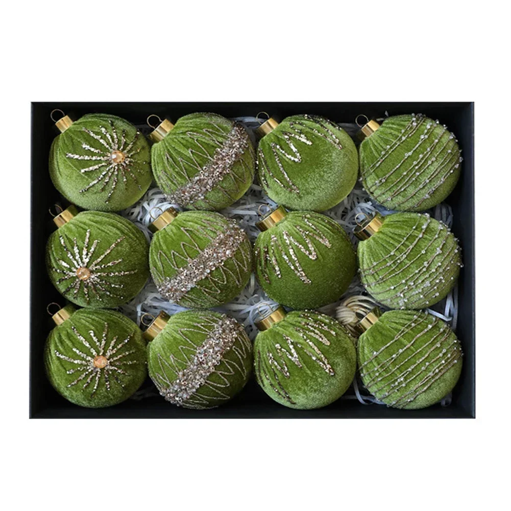 

12 шт. бархатные елочные украшения флокированные рождественские шары украшения 8 см домашний декор рождественские елки подвесные украшения