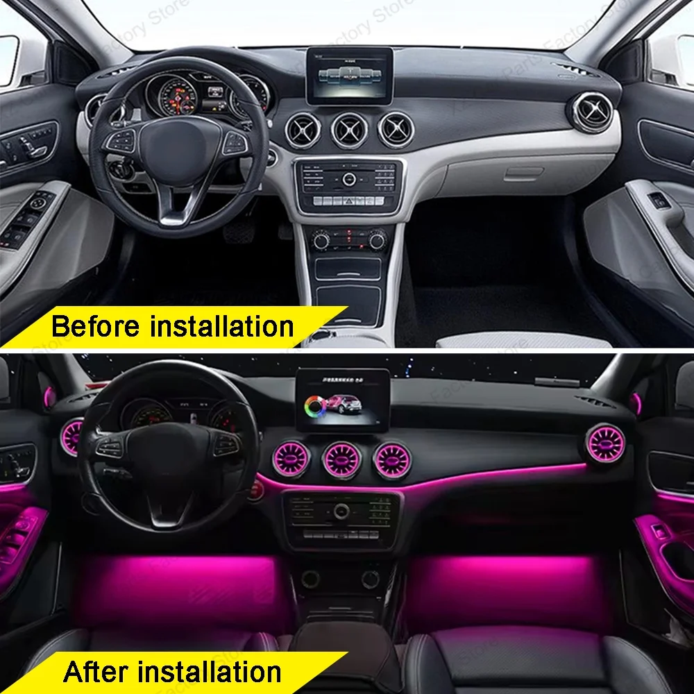 For Mercedes-Benz A CLA GLA W176 W117 W156 Turbine Air Vent Ambient Light Kit 12/64 Colors Air Vents Car Parts