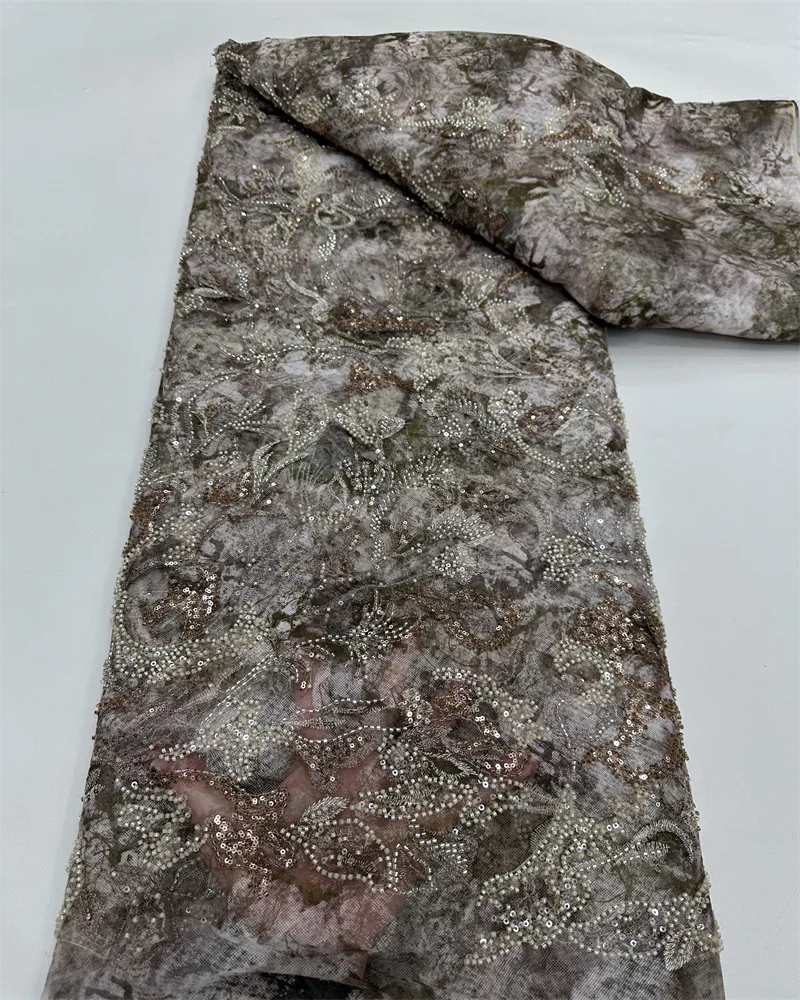 Handmade 3D Embroidery Net Lace Beads Luxury Fabric for Women's Wedding Dress Unique Fashion Design Elegance