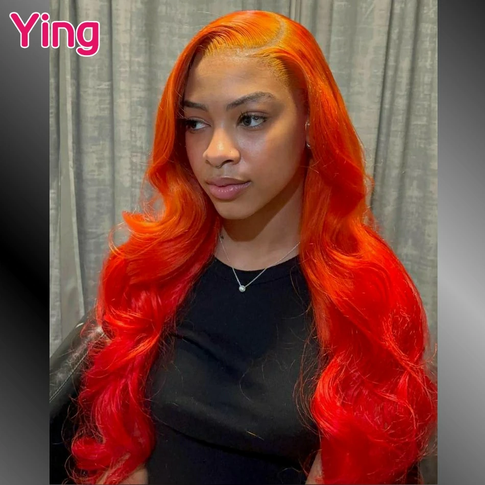 

Orange Red Colored Brazilian Remy Body Wave 13x4 13x6 Lace Frontal Human Hair Wig PrePlucked 5x5 Closure Wigs For Black Women