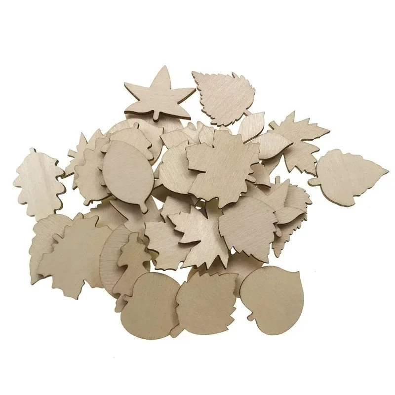 50pcs 30mm Unfinished Wooden Leaves Craft Blank Leaf Shape Cutout Ornament for Thanksgiving Fall Party DIY DecorCrafts