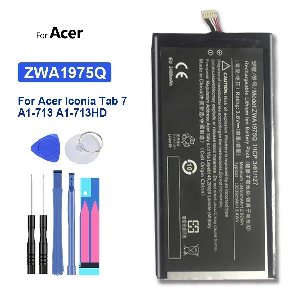 

Rechargeable Battery For Acer Iconia Tab 7, High Quality, 3536mAh, ZWA1975Q, A1-713, A1-713HD, A1 713