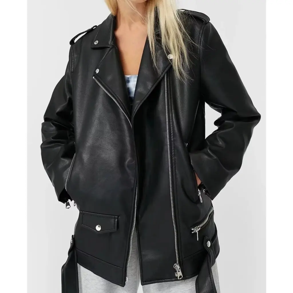 Chaqueta de moto de cuero PU lavada para mujer, abrigo corto con cremallera oblicua, ropa de abrigo de cuero bonita para mujer