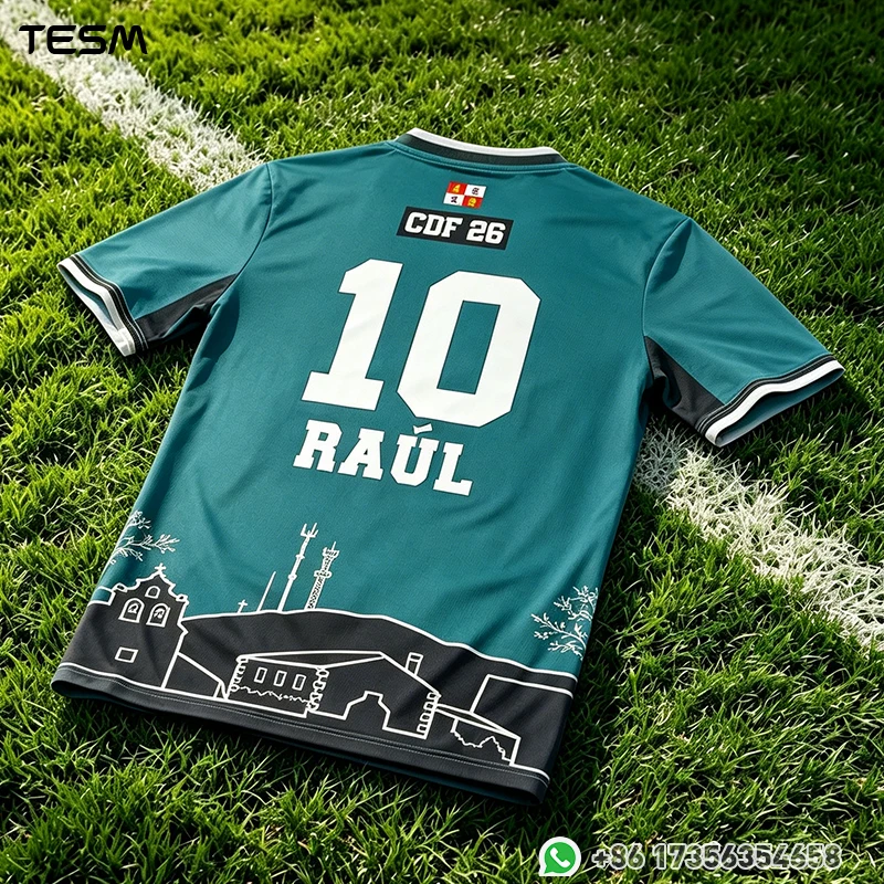Men Quick-Dry Football Training Sports T-Shirt Town Landscape Print Amateur Football Teams Sports Short Sleeve Shirt