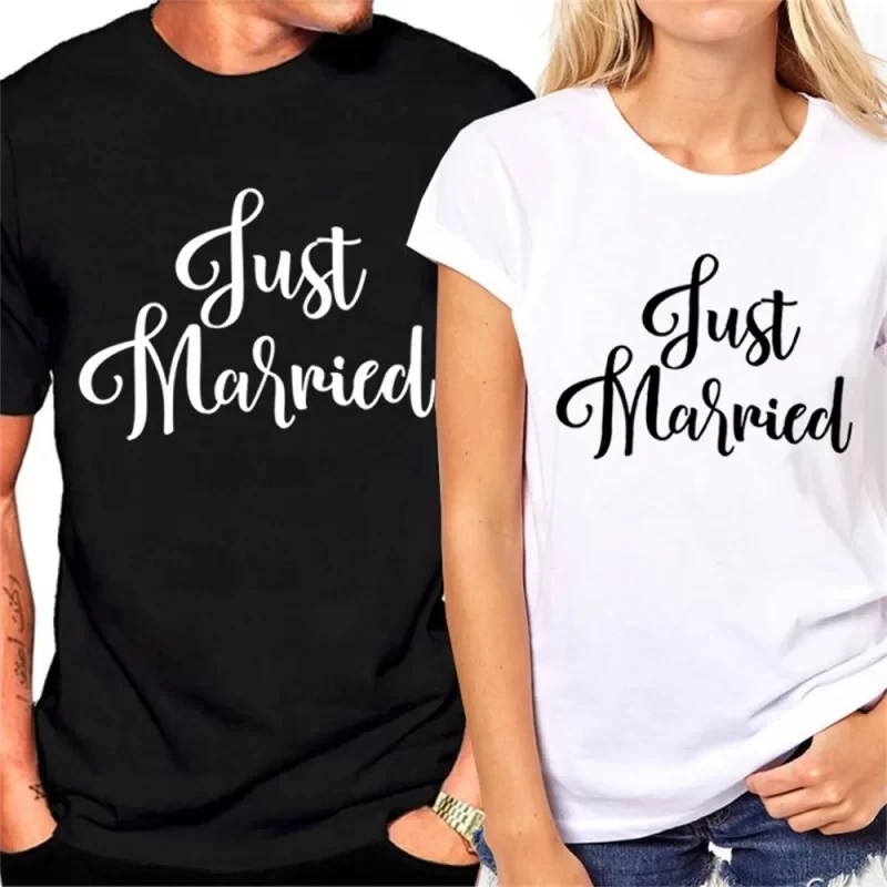 Just Married Couple T Shirt Matching Wedding Tees Newlywed Honeymoon Short Sleeve Casual Tops for Women