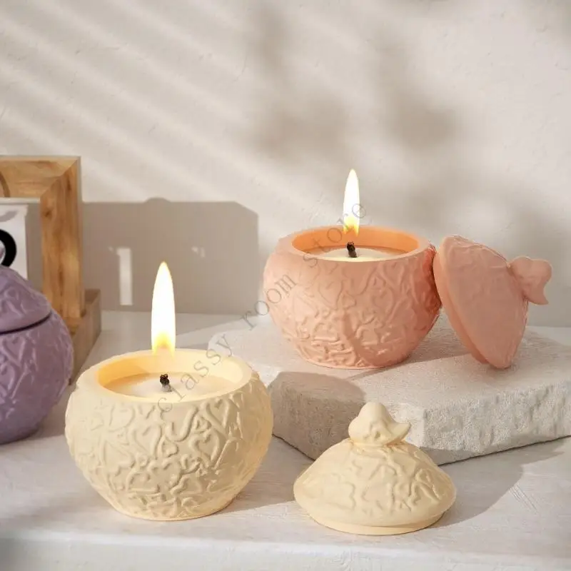 جديد جرة أسطوانية الراتنج قالب من السيليكون لوتس شكل صندوق تخزين المجوهرات مع غطاء قالب لصياغة شمعة حامل جرة الحلوى #5