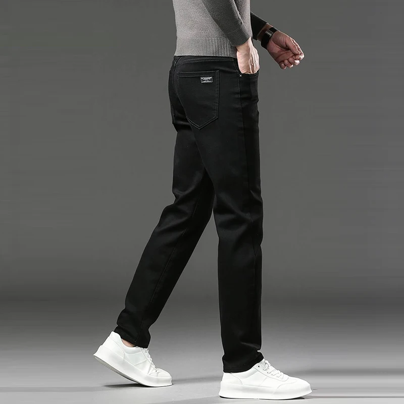 مكتب اجتماعي موضة بنطلون الرجال الخريف الشتاء صوف مبطن سميكة الدافئة الجينز الذكور فضفاض مستقيم الذكية عادية الدينيم السراويل #3