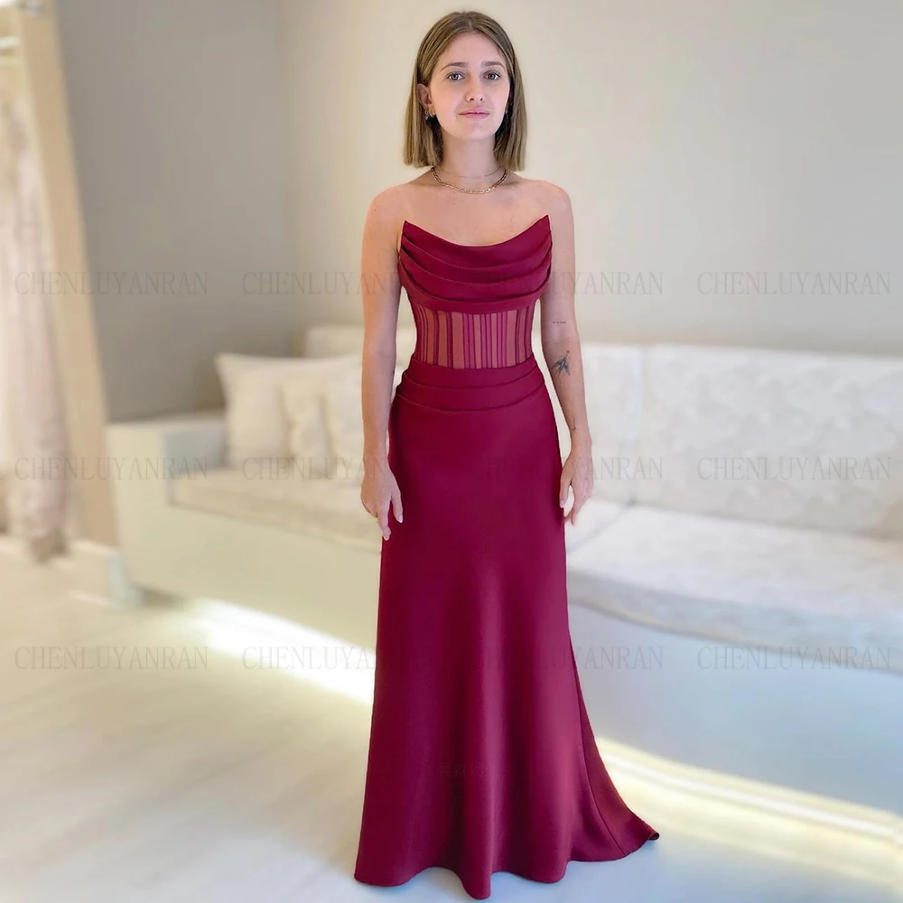 

Strapless Satin Formal Occasion Dresses 2023 Pleat Mermaid Long Party Dress Sleeveless Sexy Evening Gowns فساتين مناسبة رسمية