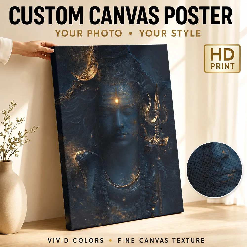 Lord Shiva Serpent Trident Faith Gallery Wrapped Canvas Print Customized Photo Traditional Religious Wall Art For Living Room