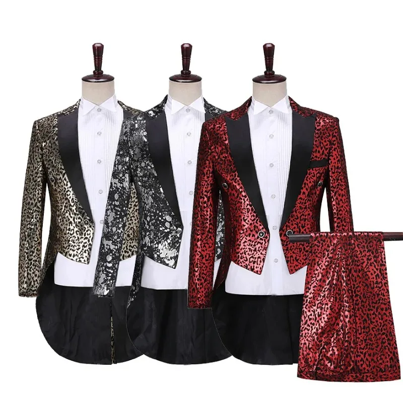 Men's Magic Dress Leopard Print Tuxedo Suit Fashion Conductor Stage Singer Jazz Dance Performance Dress