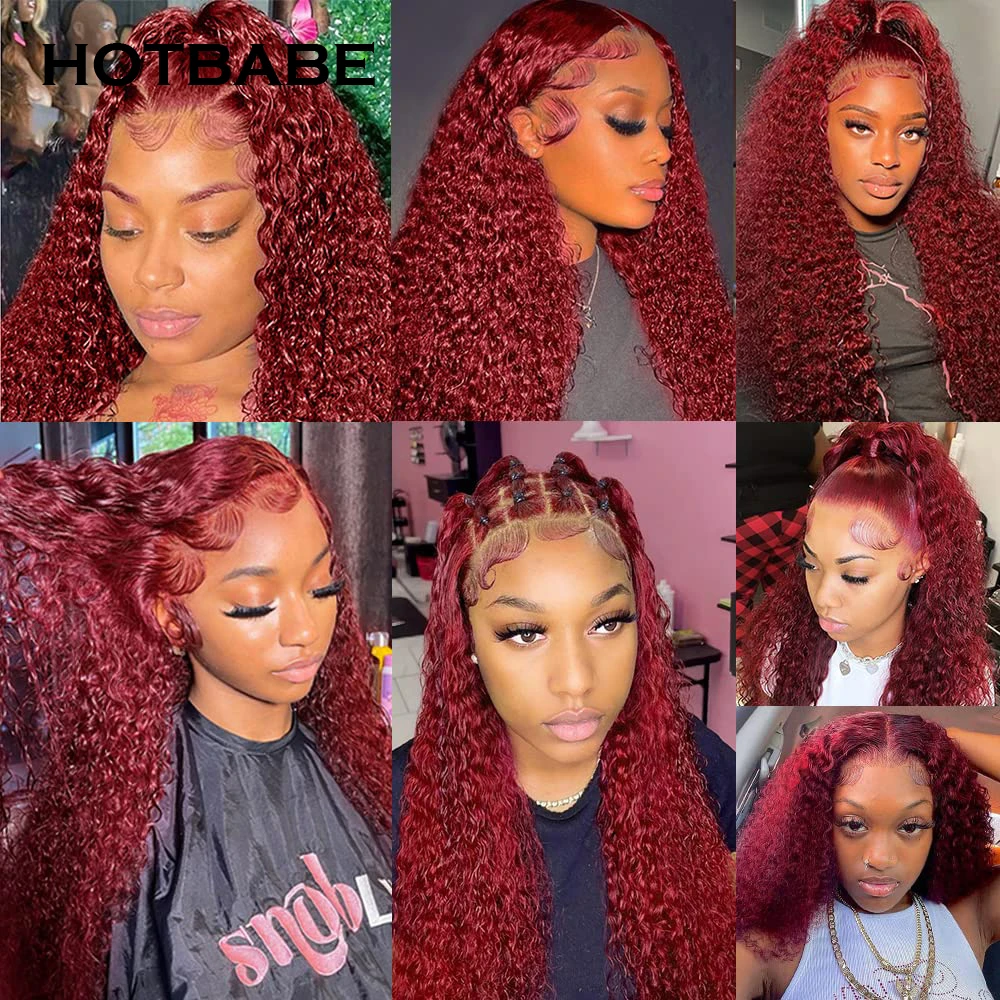 350 Density 99J Burgundy Kinky Curly Wig Glueless 13x4/13x6 HD Lace Frontal Wigs For Women Human Hair Brazilian Lace Closure Wig