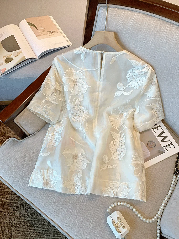 

plus Size Women's New Chinese Style Short Sleeve round Neck Shirt T-Shirt Slimming Trendy Short Top Summer National Style