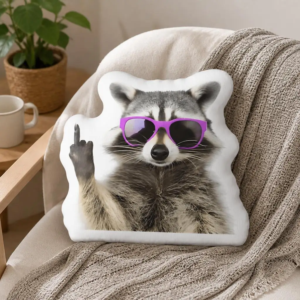 Funny Raccoon Middle Finger Shaped Pillow Rude Gesture Throw Cushion Stuffed Decorative Accent for Sofa Home Decor Gift
