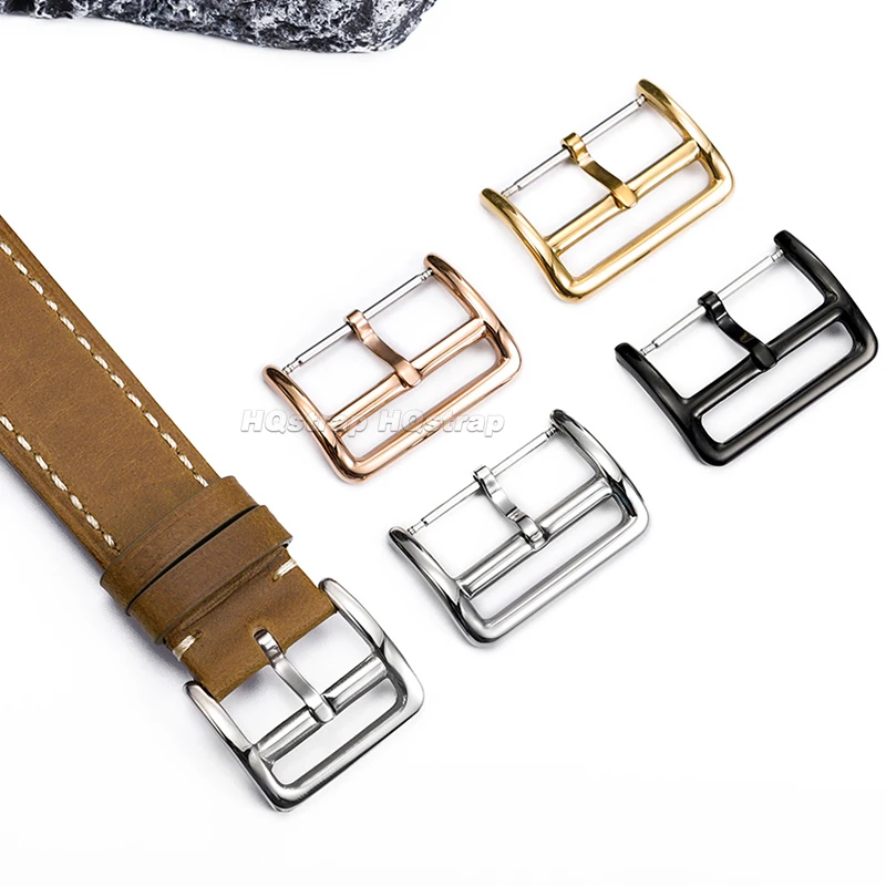 Stainless Steel Watch Buckle 12mm 14mm 16mm 17mm 18mm 20mm 22mm Metal Solid Square Clasp Polished Silver Rose Gold Black Button