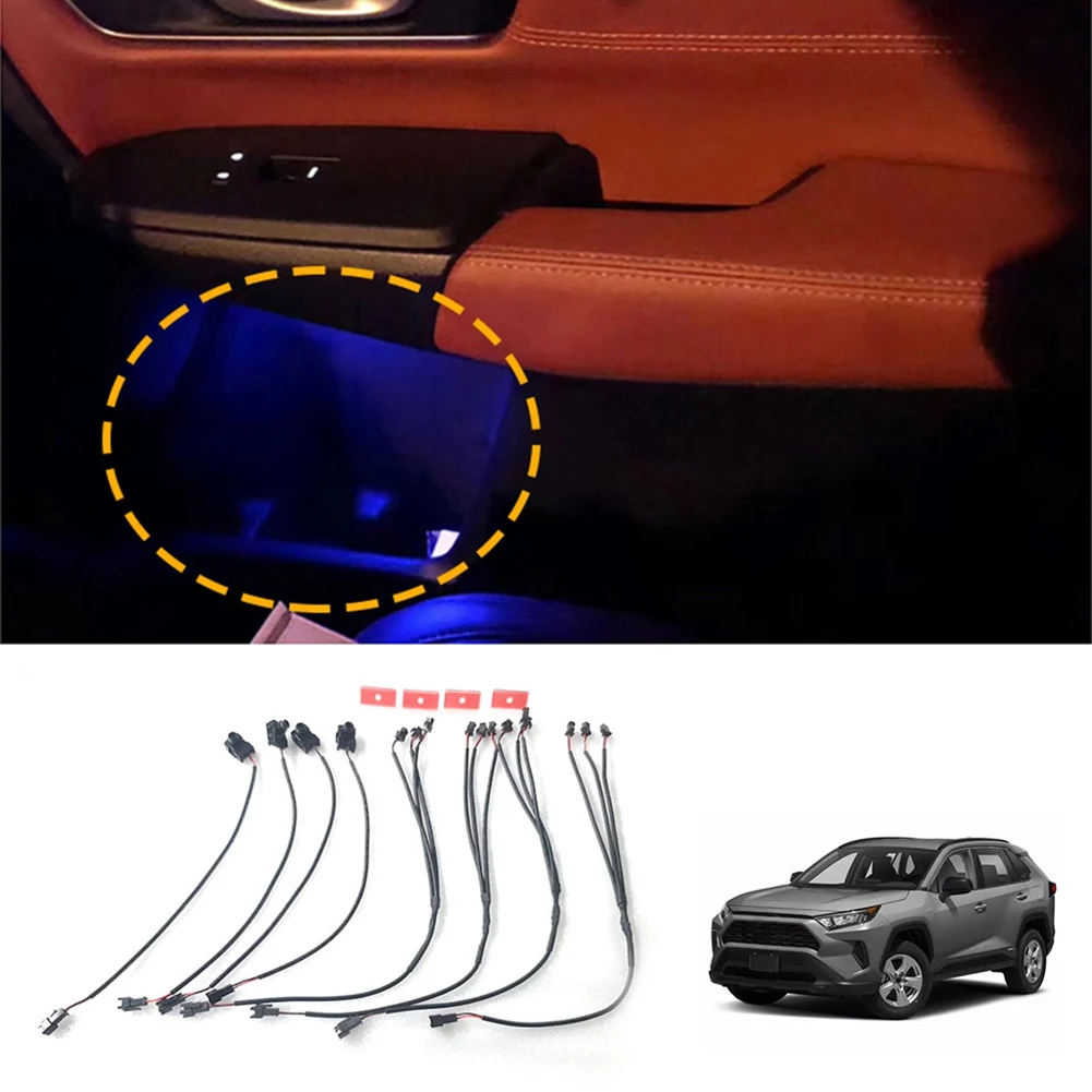 4Pcs Atmosphere Lamp Car Interior 4 Door Storage Box LED Ambient Light Ice Blue for Toyota RAV4 2020