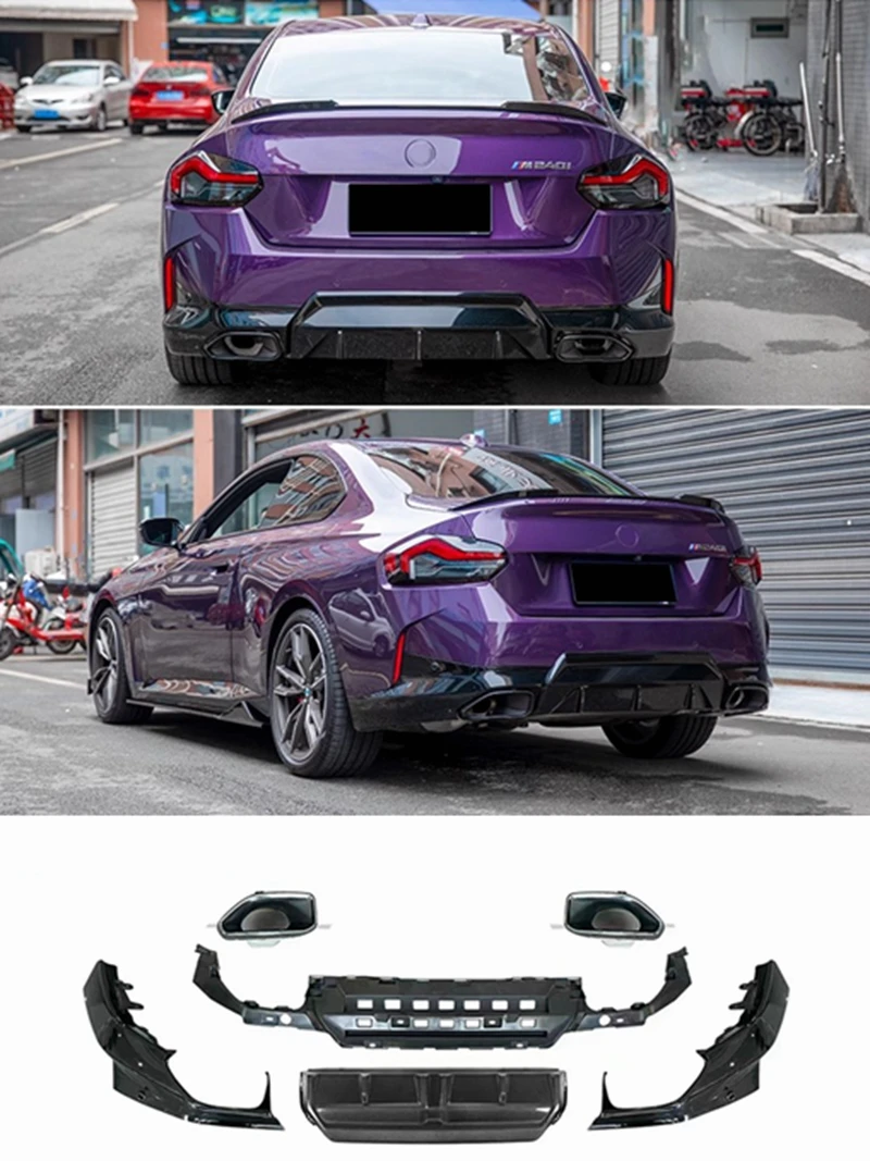 FOR BMW 2 Series G42 M-Sport Coupe 2021 + Gloss Black Bumper kit Car Styling PP Rear Bumper Diffuser Exhaust Tips