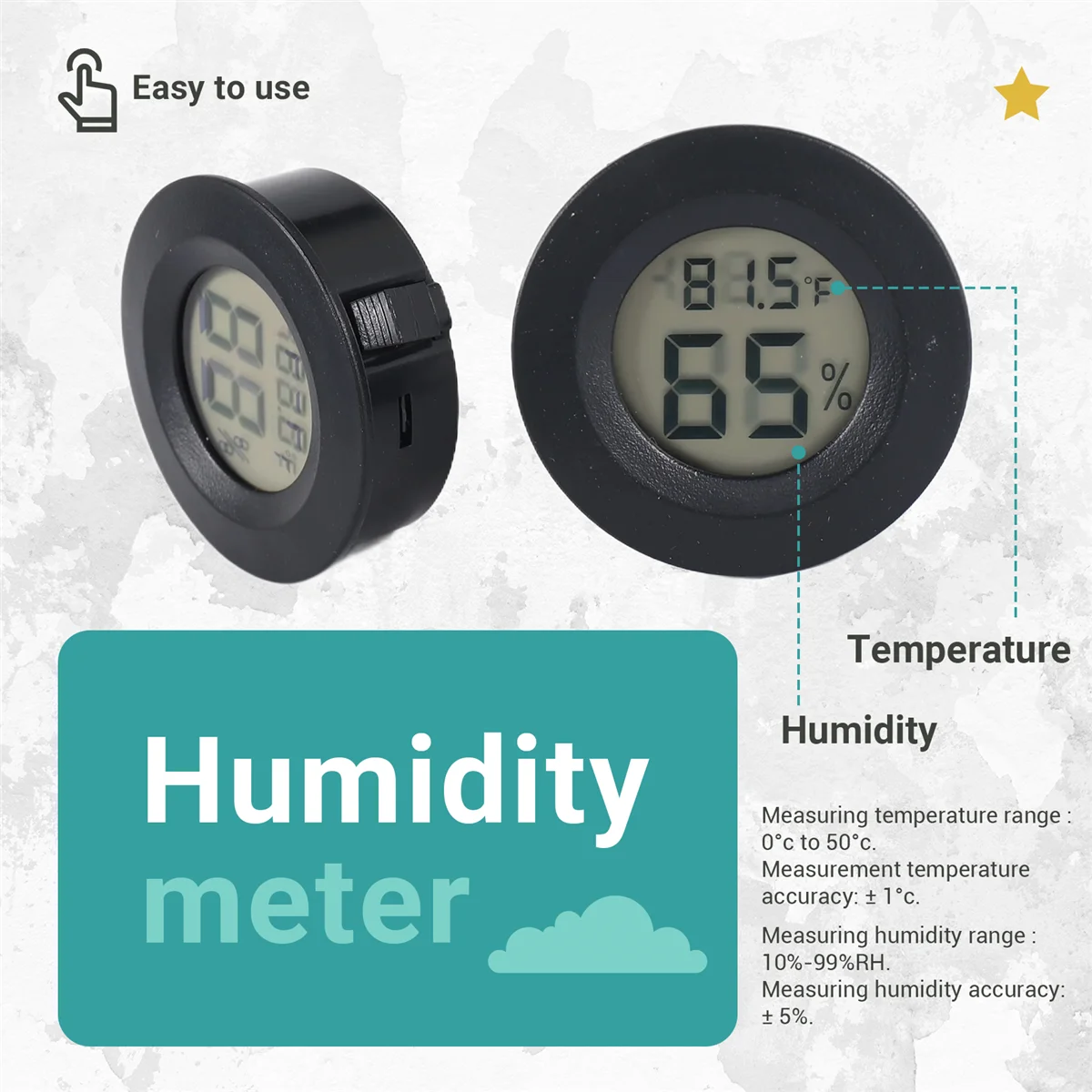 New 5-pack Hygrometer Thermometer Digital LCD Monitor Humidity Meter Gauge for Humidifiers Dehumidifiers Gre