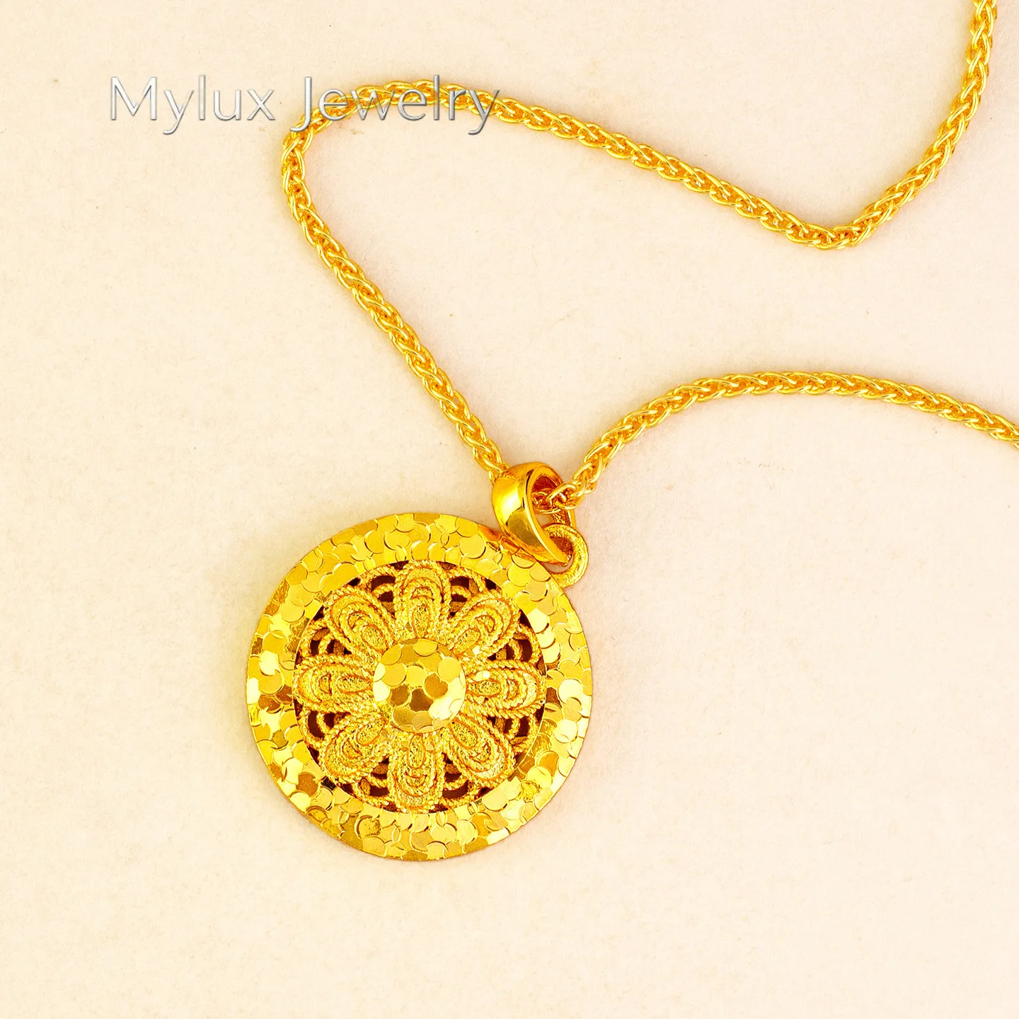 Mylux Jewelry Gold store luxury real gold jewelry 24k au9999 certifid flashing hollow crushed ice pendant women's exquisite neck