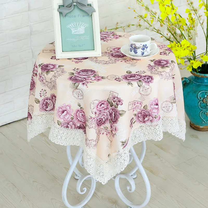 Pastoral Style Tablecloth Flower Print Pattern Lace Rectangular Table Cover Bedside Cabinet Dust Proof Cover Home Bedroom Decor