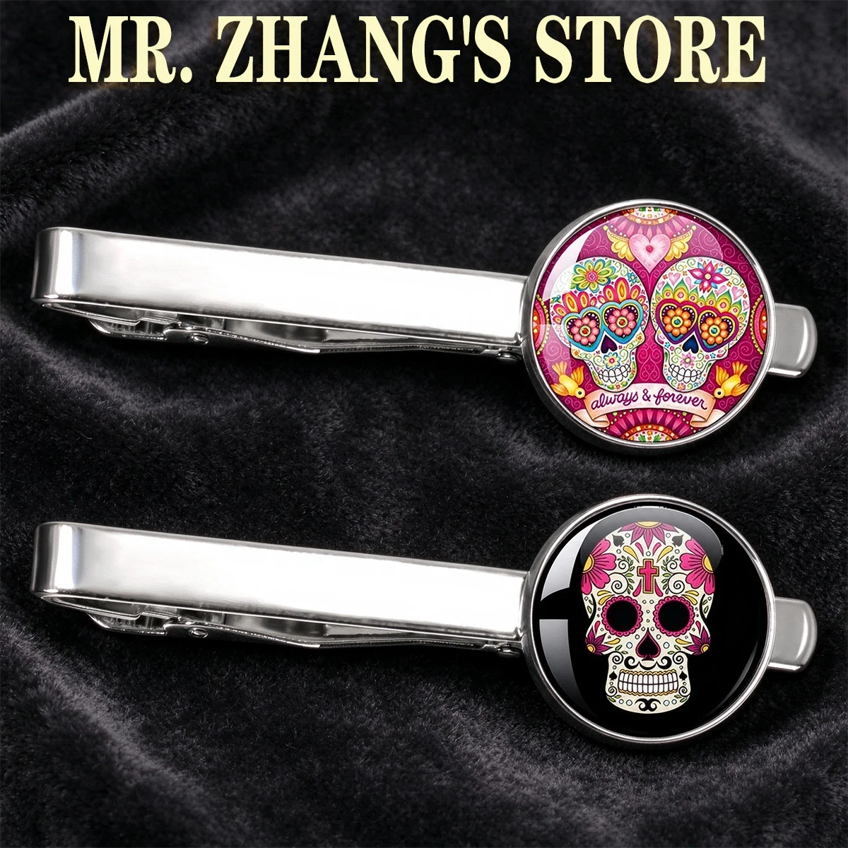 Mexico Candycolor Skeleton 16MM Glass Cabochon Tie Clip  Personalized Jewelry Day of the Dead Metal Tie Clip Gifts