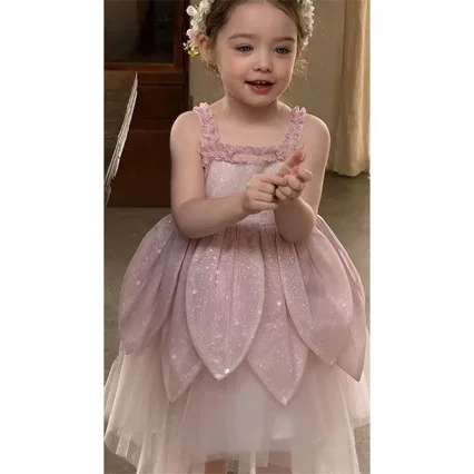 Girls' Korean version of vest skirt spring new children's foreign style fashionable pink medium children's spring dress strap