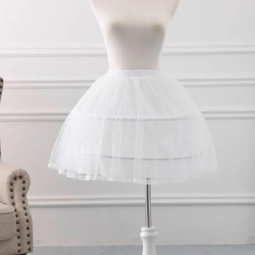 2‑Hoop 1‑Layer Tulle Petticoat Lace Trim Short Tutu Underskirt for Mini Dress Cosplay Wedding Dress Wedding Accessories