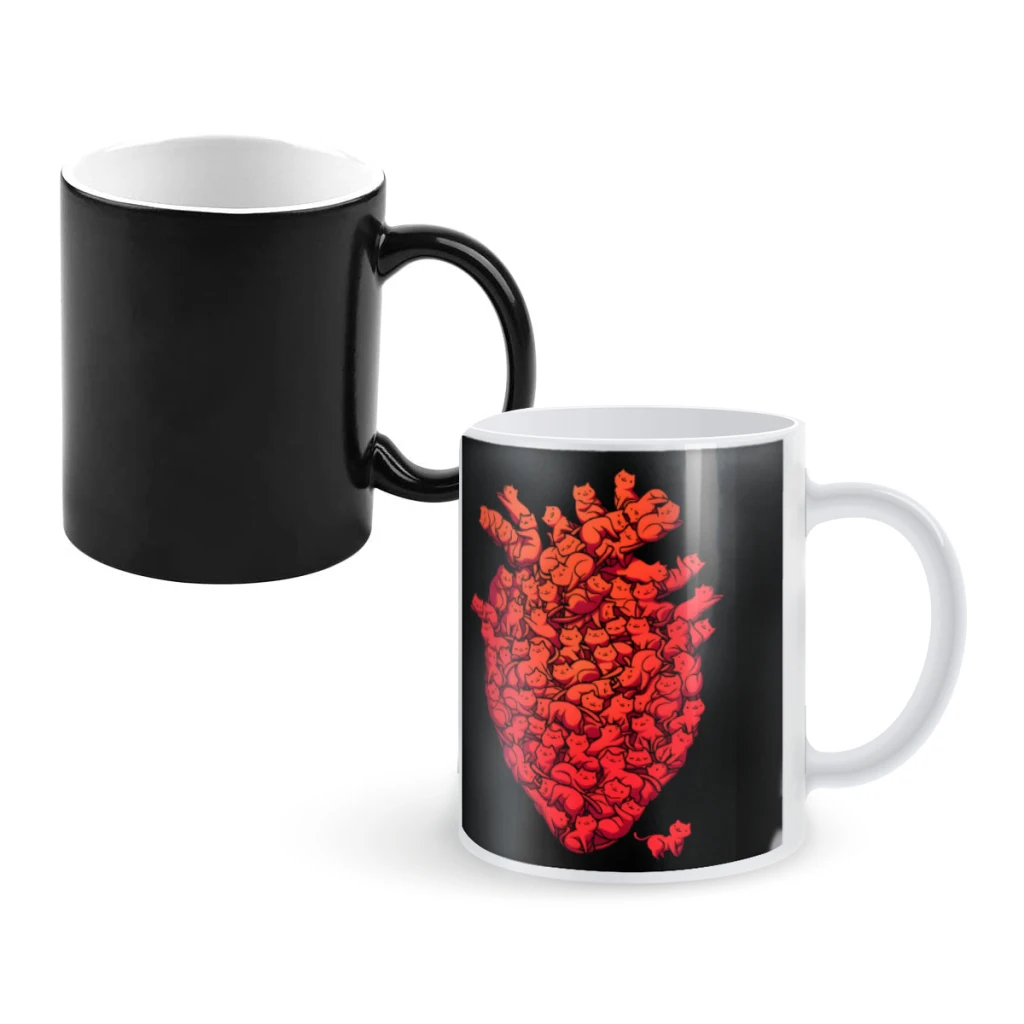 

I Love Cat HeartCoffee Mugs And Mug Creative Color Change Tea Cup Ceramic Milk Cups Novelty Gifts