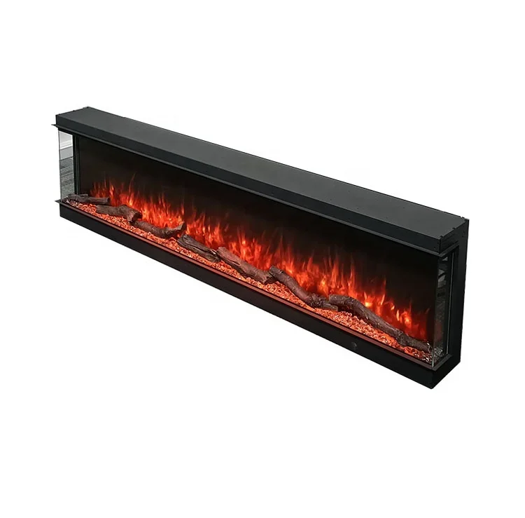 Electric Fireplace with Three Side Fire Observation, 7 Temperature Levels and 13 Flame Colors, Sturdy Glass and Steel, Customize