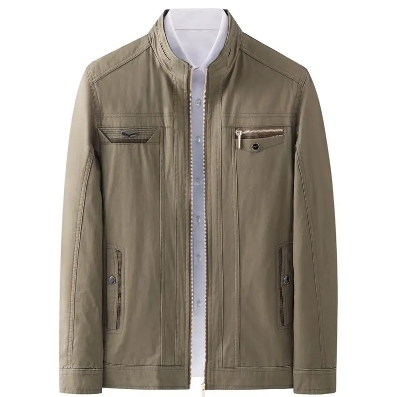 

Pure Cotton Jaet Men's Mid-aged And ly Spring Autumn Stand Collar Loose Fit Faion Urban Sle Windproof Cotton irt