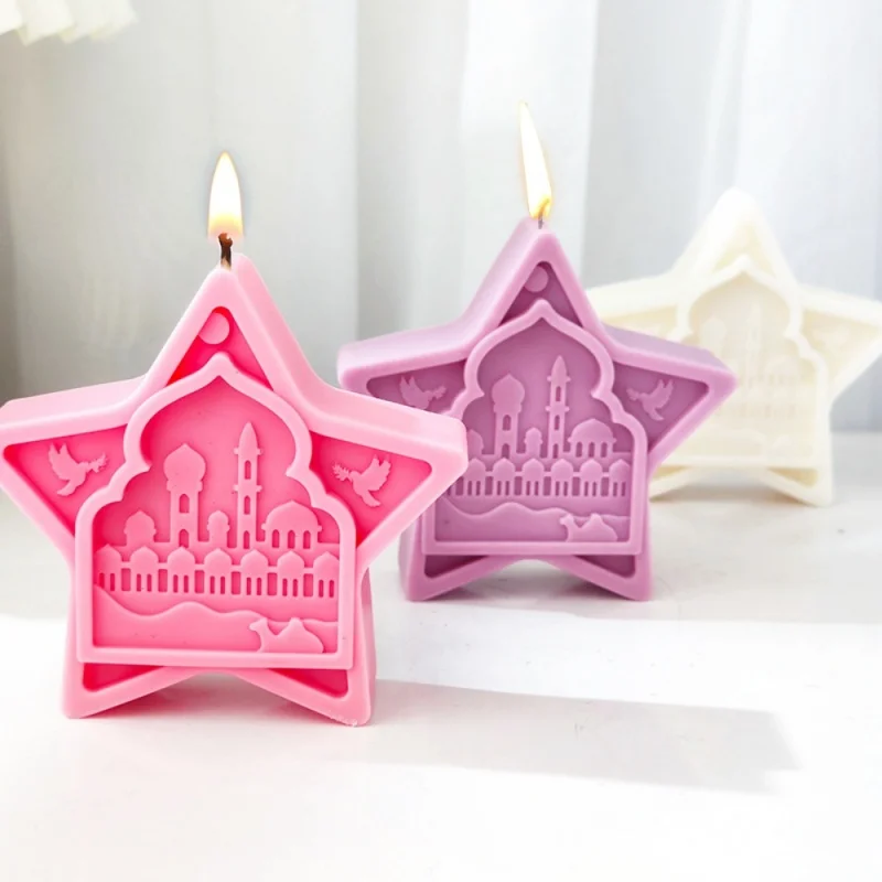 New Flat Round Moon Candle Silicone Mold DIY Mosque Style Soap Art Home Aromatherapy Candle Decoration Cake Chocolate Mold