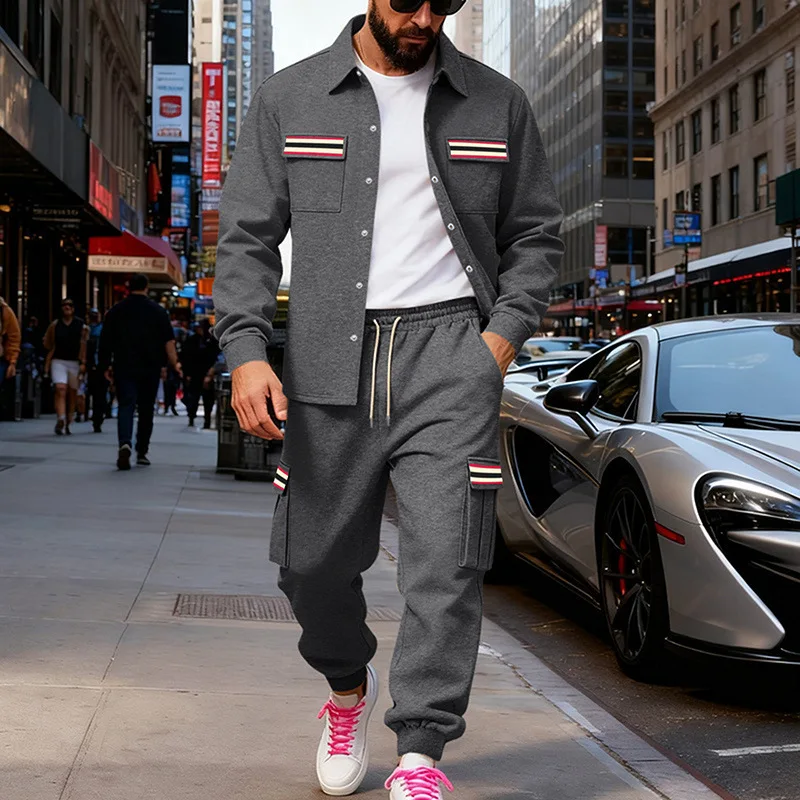 منتجات شتوية جديدة عبر الحدود مجموعة قميص سترة حرارية مخملية فضفاضة ثقيلة للرجال في الهواء الطلق #3