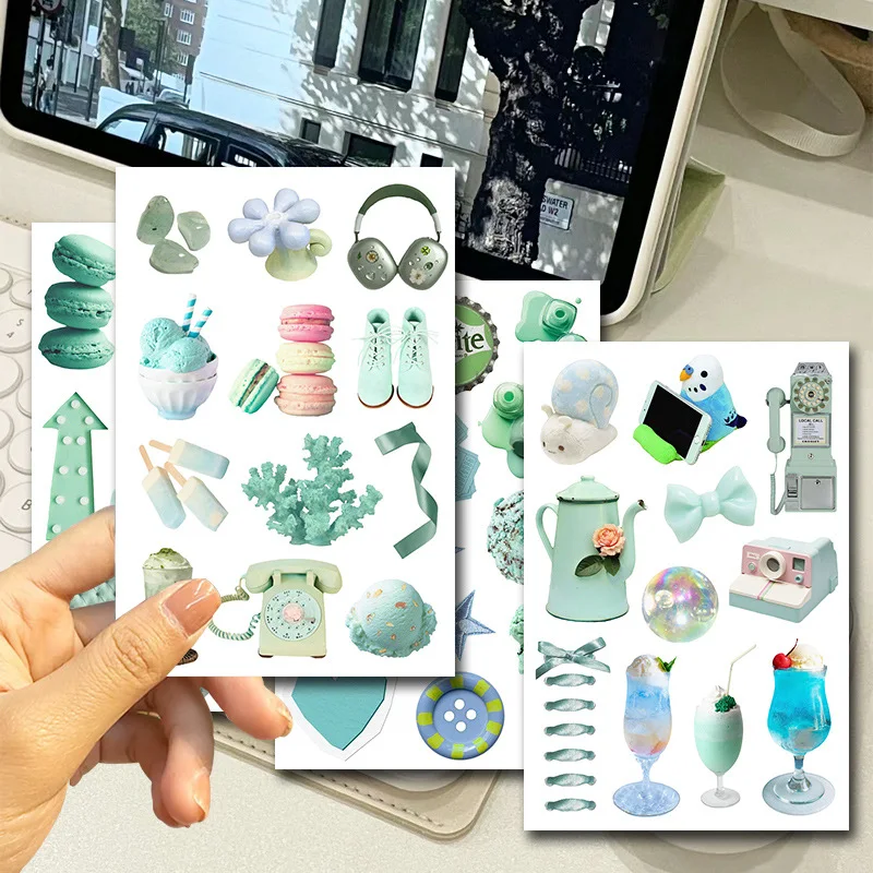 

5-листный мятно-зеленый крем с мороженым, дизайн чехла для телефона, наклейка INS, эстетический десерт, скрапбук, журнал, декоративные наклейки, подарок