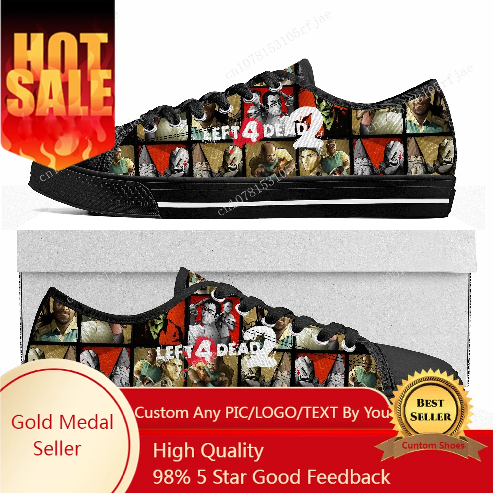 Left 4 Dead 2 Custom Low Top Sneakers Hot Cartoon Game Womens Mens Teenager Shoes Casual Tailor Made Canvas Sneaker