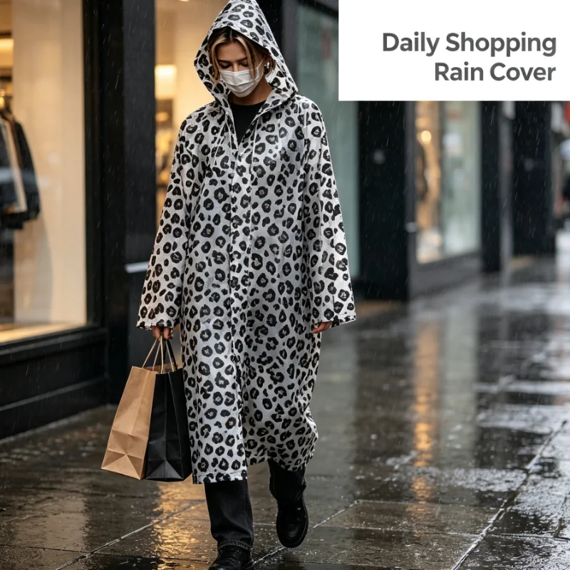 2pcs Leopard Print Long Raincoat Waterproof Hooded Poncho For Outdoor Hiking Travel Fashion Rain Wear Jacket