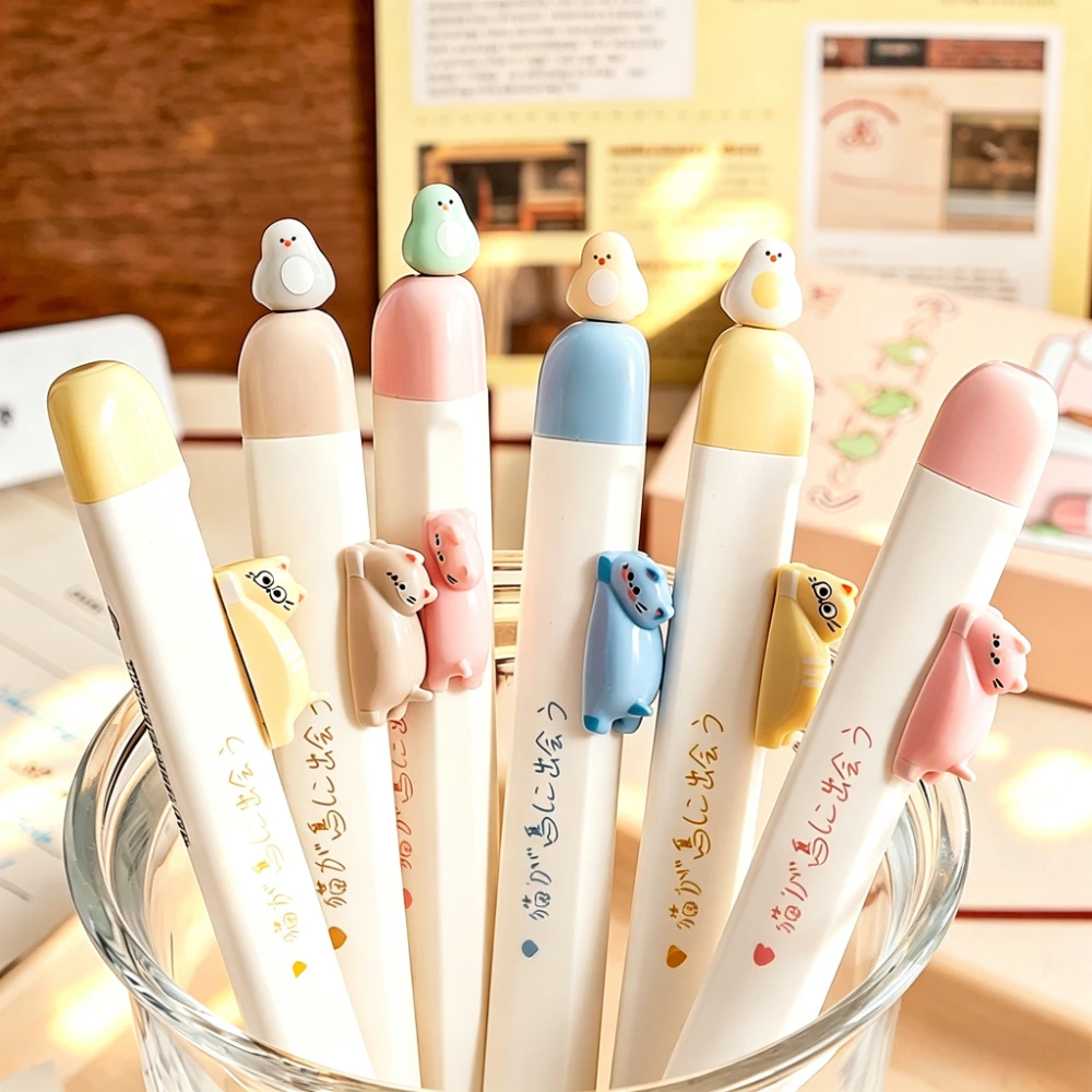 4 Pcs/Set Fun Magnet Cat Bird Gel Pens 0.5mm Black Ink Smooth Writing Pen With Protective Cover School Office Supplies Kids Gift